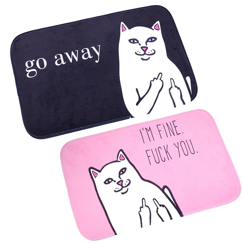 Cartoon Cat Go Away Printing Rug Flannel Cat With Middle Finger Pattern Rug Carpet Bathroom Non-slip Mat Home Decor Doormat 
Cartoon Cat Go Away Printing Rug Flannel Cat With Middle Finger Pattern Rug Carpet Bathroom Non-slip Mat Home Decor Doormat