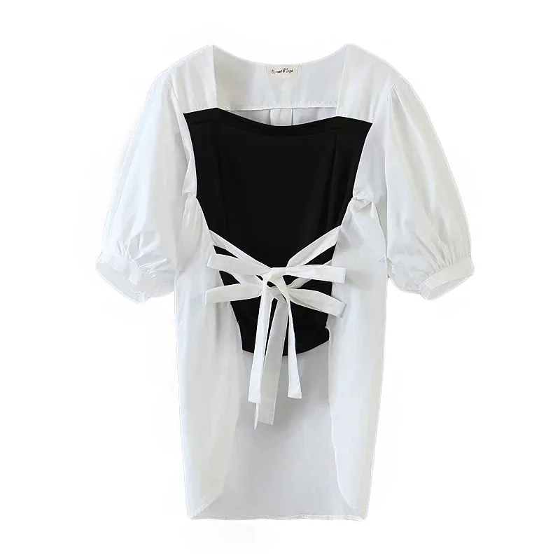 European and American Style 2020 Autumn Women's Slim Black and White Color Matching Fake Two-Piece Back Bow Commuter Shirt Top
European and American Style 2020 Autumn Women's Slim Black and White Color Matching Fake Two-Piece Back Bow Commuter Shirt Top