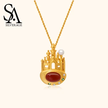 SA SILVERAGE 925 Sterling Necklace Female Sterling Silver S925 Women Chokers Castle Pearl Red Agate Necklace French Design
SA SILVERAGE 925 Sterling Necklace Female Sterling Silver S925 Women Chokers Castle Pearl Red Agate Necklace French Design