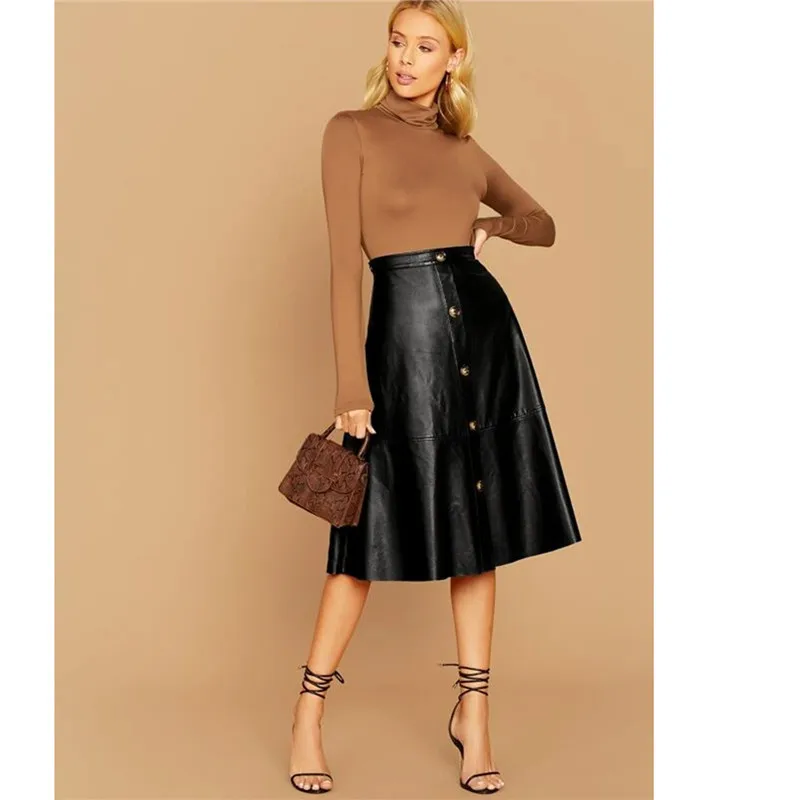 Women Mid-calf A-line Skirt 2020 Casual PU Leather Skirt Elegant Fashion Solid Color Button High Waist Skirt Clothes For Women
Women Mid-calf A-line Skirt 2020 Casual PU Leather Skirt Elegant Fashion Solid Color Button High Waist Skirt Clothes For Women