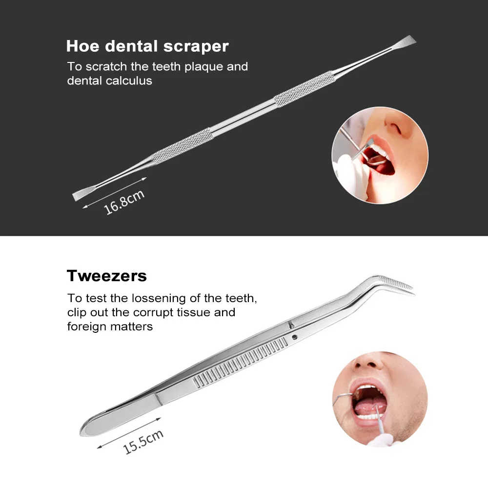 5Pcs Stainless Steel Dental Instrument Kit Teeth Scraper Mouth Mirror Probe Scaler Tweezers Set Teeth Clean Hygiene Kit
5Pcs Stainless Steel Dental Instrument Kit Teeth Scraper Mouth Mirror Probe Scaler Tweezers Set Teeth Clean Hygiene Kit