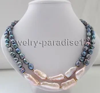 

Bijoux collier de perles 2row 17 "-18" 8-9mm noir & 15-21mm baroque keshi reborn collier de perles d'eau douce livraison gratuit