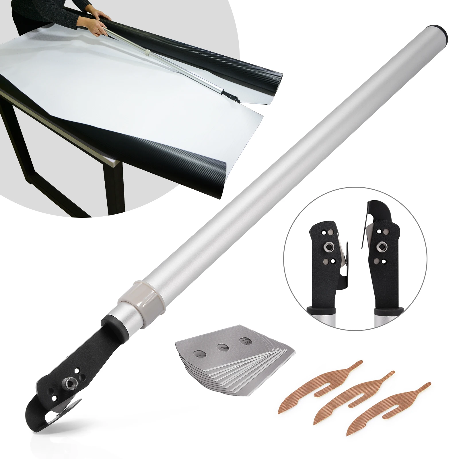FOSHIO Extendable Handle Vinyl Film Cutter Cutting Knife+10pcs Blade Carbon Fiber Sticker Sheet Manual Back Slitter Cut Tool
FOSHIO Extendable Handle Vinyl Film Cutter Cutting Knife+10pcs Blade Carbon Fiber Sticker Sheet Manual Back Slitter Cut Tool