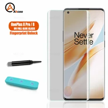 Akcoo UV Tempered Glass for OnePlus 8 Pro Screen Protector 9H hardness Full Screen Glue Fingerprint Unlock for Oneplus 8 film