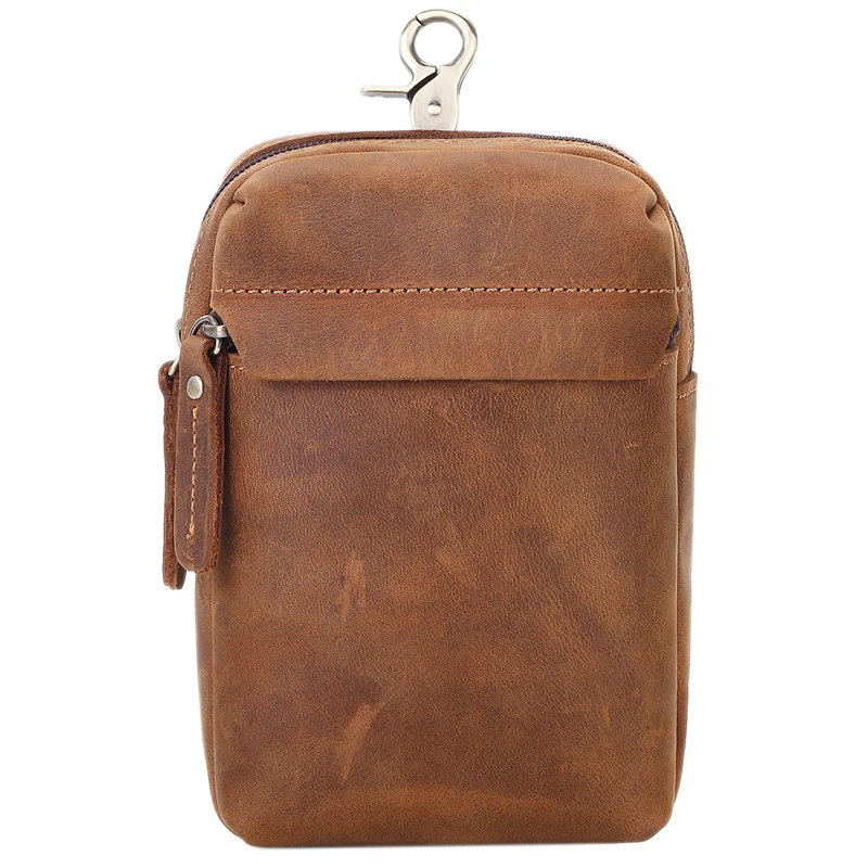 MISFITS Leather Men's Retro Small Pockets Multi-Function Belt Phone Bag Hook Ring Pockets