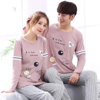 Spring Autumn Knitted Cotton Cartoon Men's Pyjamas Couple Pajamas Set Casual Women's Sleepwear Night Pijamas 3XL Home Clothing 
Spring Autumn Knitted Cotton Cartoon Men's Pyjamas Couple Pajamas Set Casual Women's Sleepwear Night Pijamas 3XL Home Clothing