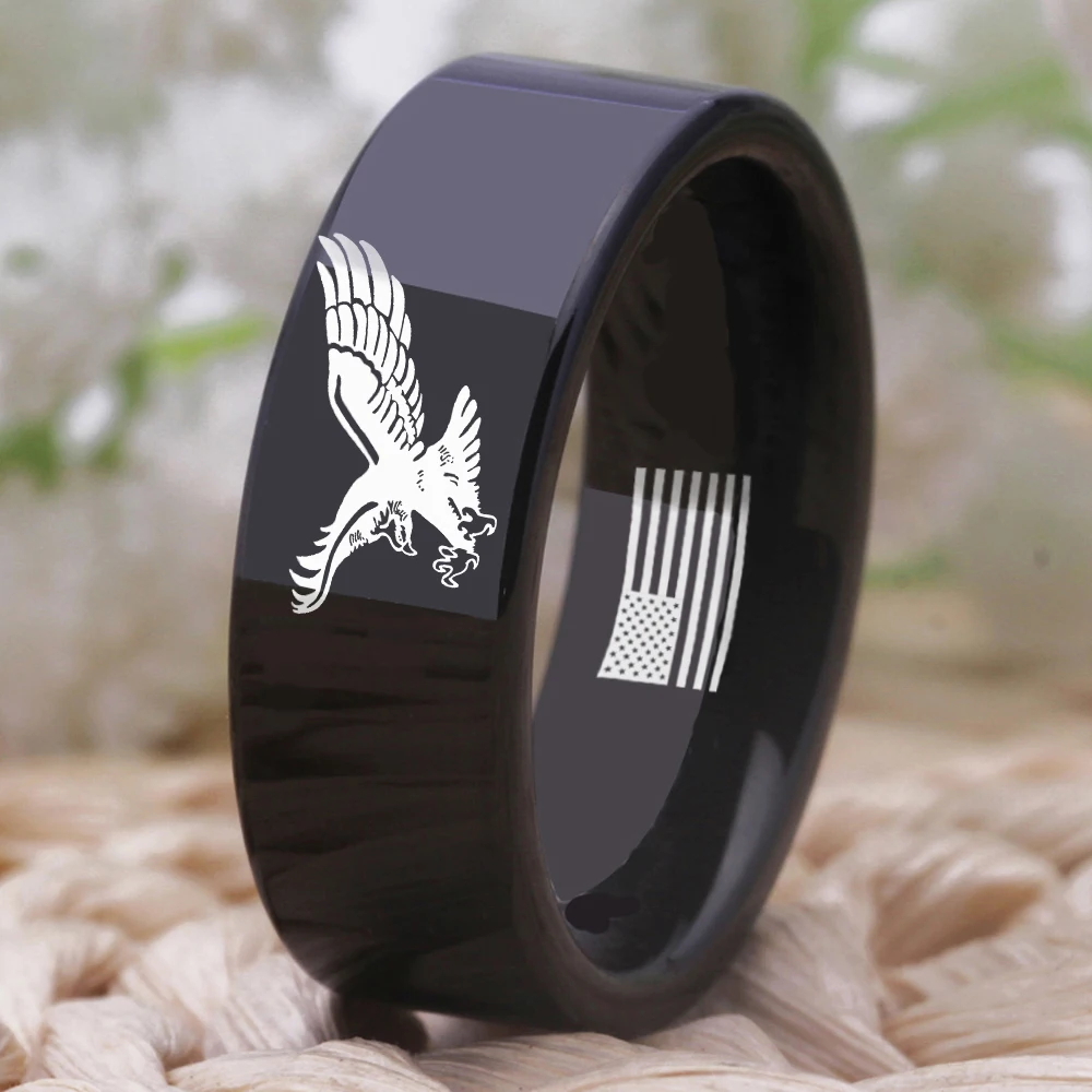 

Animal Eagle Ring With American Flag Ring Tungsten Carbide Hawk Eagle Ring Comfort Fit New Men's Fashion Tungsten Wedding Ring