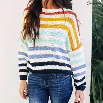 Women's Autumn Loose Knitted Pullover Jumper Sweater O Neck Long Sleeve Striped Knitwear Tops 2019 New
Women's Autumn Loose Knitted Pullover Jumper Sweater O Neck Long Sleeve Striped Knitwear Tops 2019 New