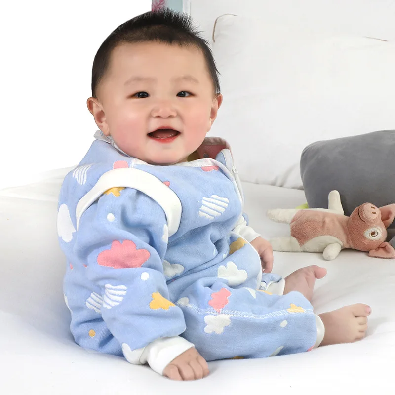 

L01 Pure Cotton Six-layer Gauze Boneless Legs Sleeping Bag Deconstructable Sleeve Four Seasons Pure Cotton Baby Crawling Clothes