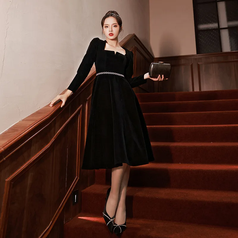Elegant Formal Prom Dresses Simple Black Square Collar Full Sleeve Knee-Length Exquisite Sashes Slim Chic A-Line Party Gowns
Elegant Formal Prom Dresses Simple Black Square Collar Full Sleeve Knee-Length Exquisite Sashes Slim Chic A-Line Party Gowns
