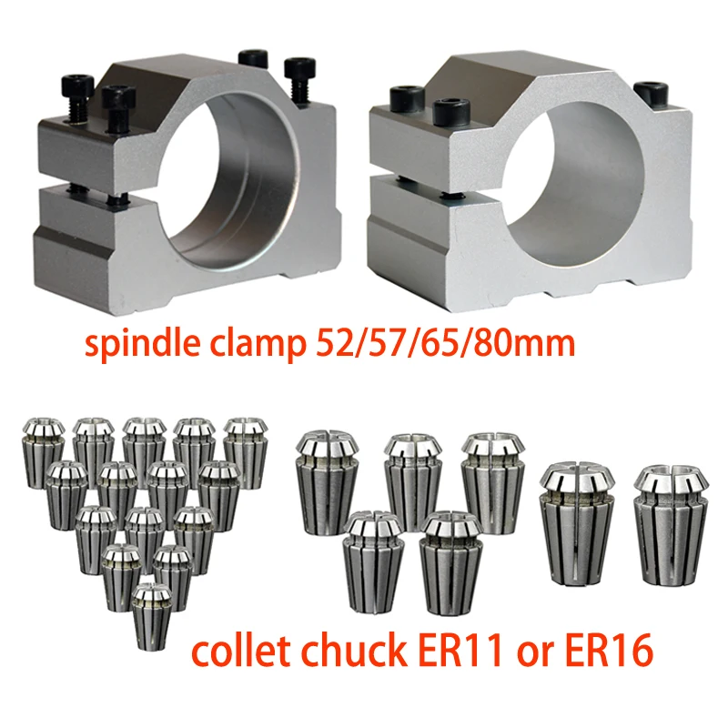 CNC Spindle Motor Bracket Clamp 52mm 57mm 65mm 80mm er11 er16 collet set Aluminum CNC Spindle Motor Holder with 4pcs Screw
CNC Spindle Motor Bracket Clamp 52mm 57mm 65mm 80mm er11 er16 collet set Aluminum CNC Spindle Motor Holder with 4pcs Screw