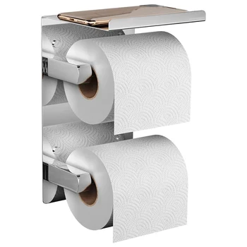Toilet Paper Holder,Stainless Steel Double Roll Tissue Holder with Phone Shelf, Polished Steel
Toilet Paper Holder,Stainless Steel Double Roll Tissue Holder with Phone Shelf, Polished Steel
