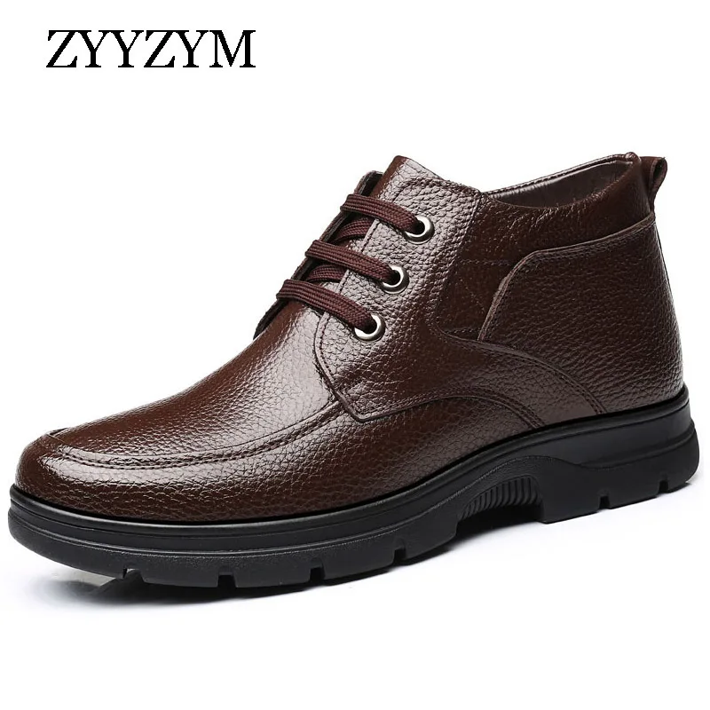 

ZYYZYM Men Boots Winter Lace Up Style Cow Leather Shoes Ankle Plush Keep Warm Man Snow Boots Plus Size Zapatos De Hombre