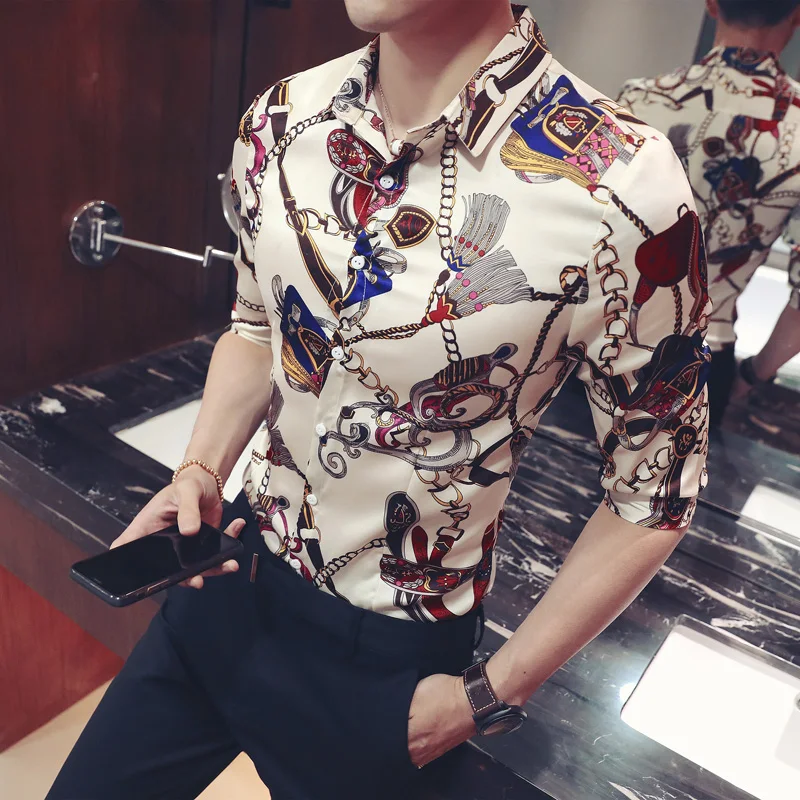 2019 Fashion tuxedo shirt mens dress shirts gold slim Half sleeve shirt for male white Baroque social shirt Casual floral shirt
2019 Fashion tuxedo shirt mens dress shirts gold slim Half sleeve shirt for male white Baroque social shirt Casual floral shirt