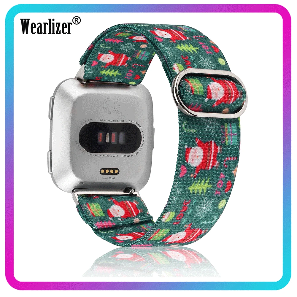 Рождественский эластичный нейлоновый ремешок Wearlizer для часов Fitbit Versa, ремешок Хэллоуин Эластичный регулируемый ремешок для Fitbit Versa 2