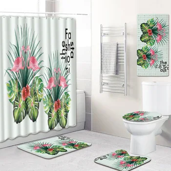 Flamingo Bathroom Shower Curtain Mat Toilet Cover Mat Non-Slip Bath Mat Five-Piece Carpet
Flamingo Bathroom Shower Curtain Mat Toilet Cover Mat Non-Slip Bath Mat Five-Piece Carpet