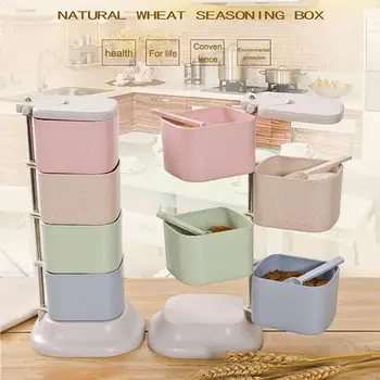 1 Set Wheat Seasoning Box Four Grid 360 Degree Rotary Vertical With Spoon Kitchen Stackable Food Container Spice Jar 26*12.5cm 
1 Set Wheat Seasoning Box Four Grid 360 Degree Rotary Vertical With Spoon Kitchen Stackable Food Container Spice Jar 26*12.5cm
