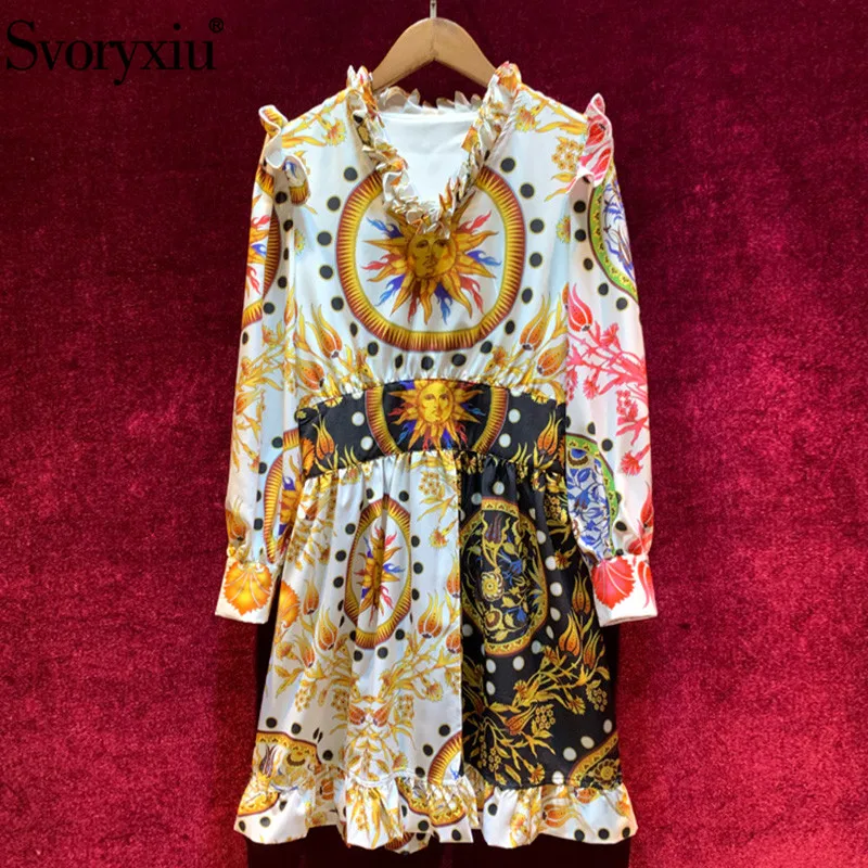 Svoryxiu Fashion Designer Spring Summer Sexy V-Neck Split Mini Dress Women's Long Sleeve Vintage Print Party Dresses Vestdios
Svoryxiu Fashion Designer Spring Summer Sexy V-Neck Split Mini Dress Women's Long Sleeve Vintage Print Party Dresses Vestdios