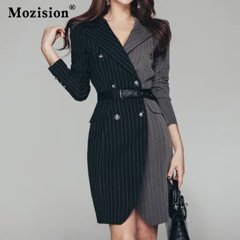 Mozision Patchwork Double Breasted Suit Dress For Women Notched Long Sleeve Slim Dresses Office Lady Stripe With Belt Dress
Mozision Patchwork Double Breasted Suit Dress For Women Notched Long Sleeve Slim Dresses Office Lady Stripe With Belt Dress