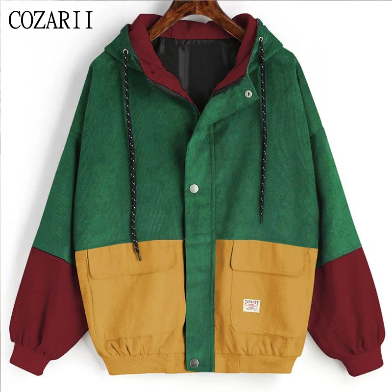 Color block Long Sleeve Corduroy Women jacket Patchwork Autumn women Jacket plus size women button female coat 
Color block Long Sleeve Corduroy Women jacket Patchwork Autumn women Jacket plus size women button female coat