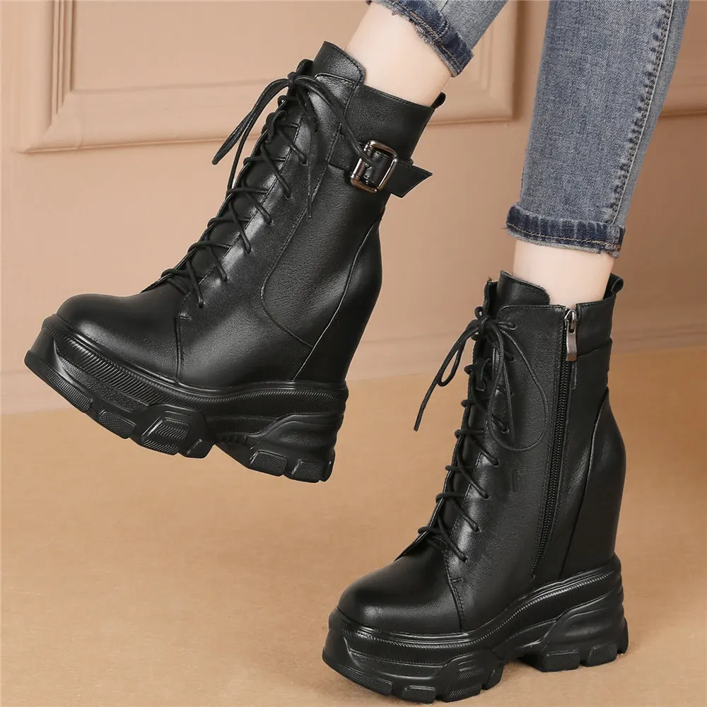 

Wedges Pumps Shoes Women Lace Up Genuine Leather High Heel Ankle Boots Female High Top Platform Fashion Sneakers Casual Shoes