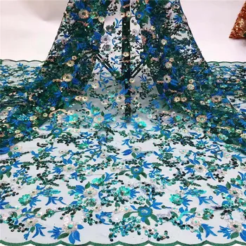 African French Mesh Lace Fabric in Green High Quality Embroidery 3D Sequins Tulle Lace Fabric Material 5 Yards / Pieces 
African French Mesh Lace Fabric in Green High Quality Embroidery 3D Sequins Tulle Lace Fabric Material 5 Yards / Pieces