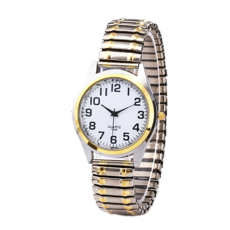 Модные деловые мужские и женские эластичные золотые Серебристые кварцевые часы