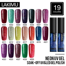 Lakimu arco-íris estrela glitter neon 5ml açúcar cor unha gel polonês pérola macia cor do arco-íris embeber fora uv led arte verniz do prego(China)