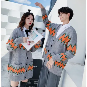 2019 Winter New Korean Version Of The College Wind Casual Couple Personality Single-breasted V-neck Cardigan Sweater 
2019 Winter New Korean Version Of The College Wind Casual Couple Personality Single-breasted V-neck Cardigan Sweater