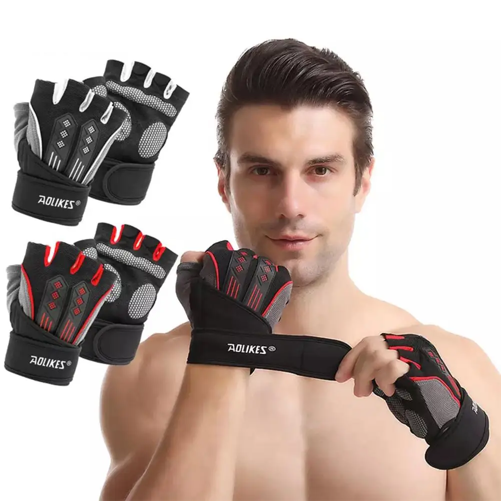 

1 Pair Cycling Gloves Half Finger Training Gloves with Wrist Wraps for Weight Lifting Fishing Riding Training Gym Equipment