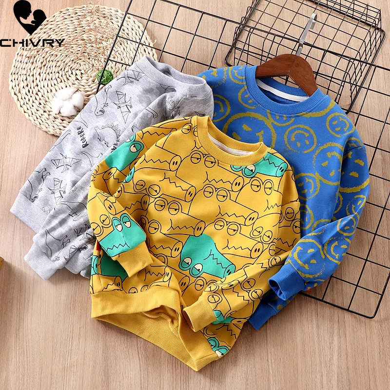 

New 2021 Kids Spring Autumn Sweatshirt Boys Cartoon Crocodile Loose O-neck Pullover Tops Children Hoodies Sweatshirts Clothing