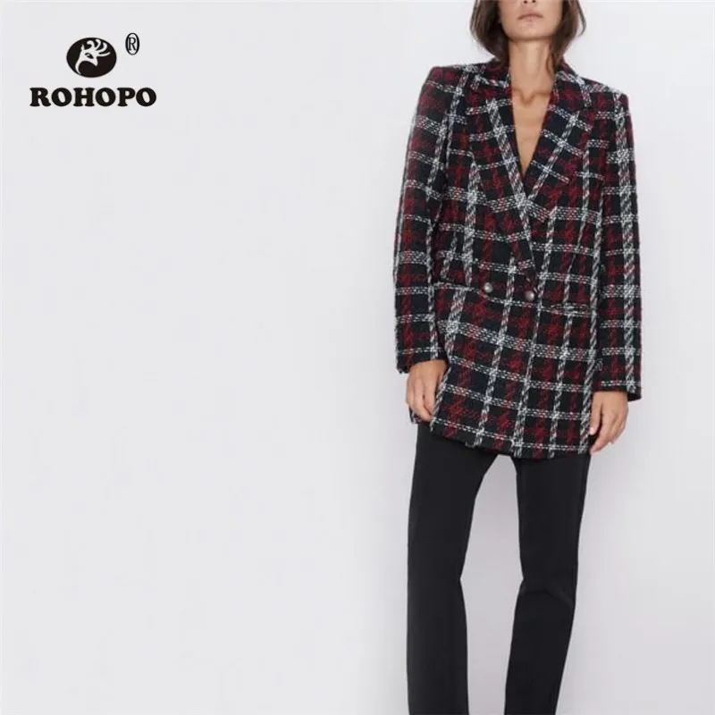 ROHOPO Notched Collar Tweed Plaid Double Buttons Blazer White Red Cross Striped Thick Blend Thick Straight Outwear #9804
ROHOPO Notched Collar Tweed Plaid Double Buttons Blazer White Red Cross Striped Thick Blend Thick Straight Outwear #9804
