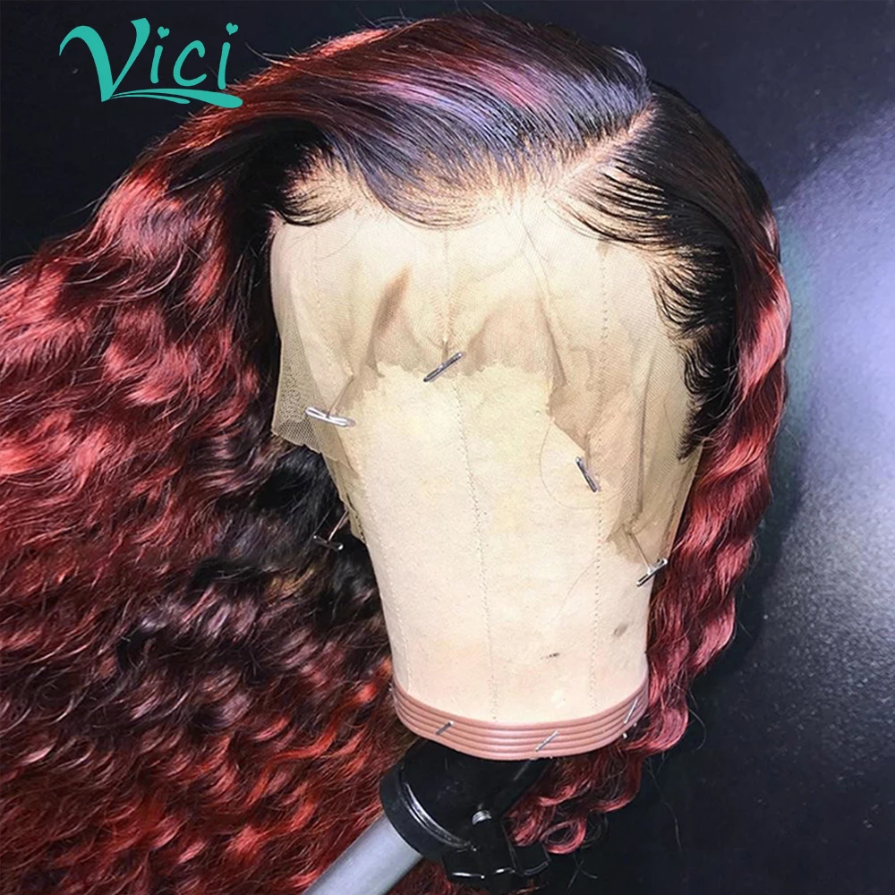 

Burgundy Lace Front Wig Brazilian Ombre curly Human Hair Wig 1B 99j Long Curly Lace Front Wig Preplucked 150% Remy For Women