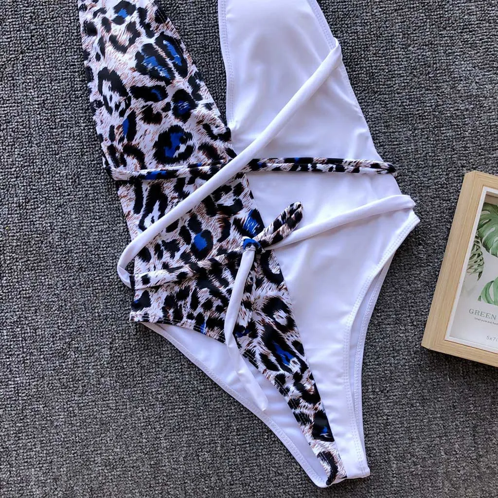 JAYCOSIN leopard print stitching one-piece strap swimwear ladies fashion beach party hot sale bikini 2020 summer swimsuit new L