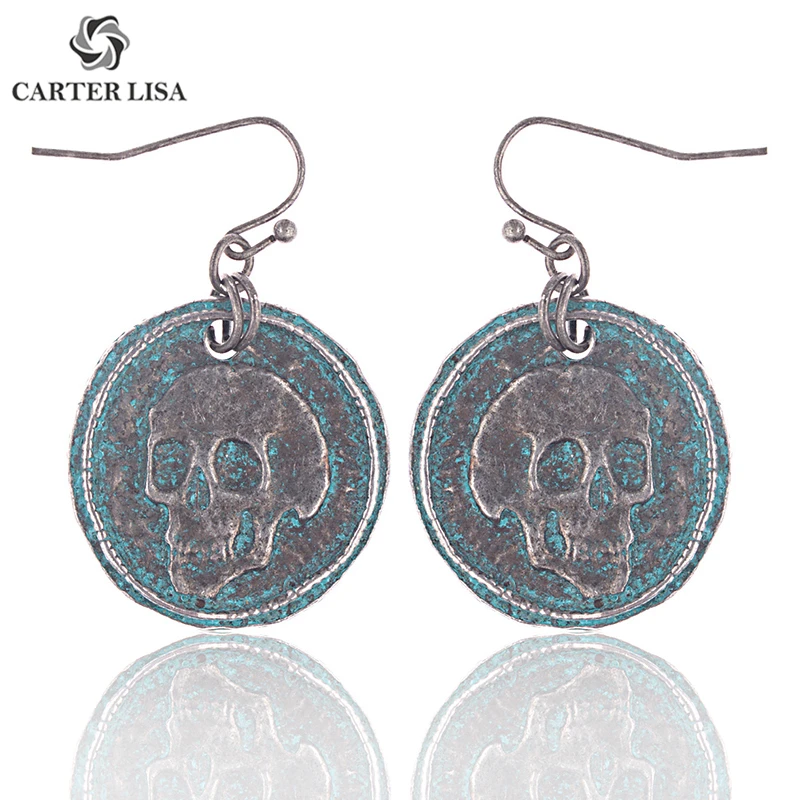 CARTER LISA Female Antique Round Skull Pattern Drop Dangle Earrings For Women Bohemian Jewelry Gift accesorios mujer
CARTER LISA Female Antique Round Skull Pattern Drop Dangle Earrings For Women Bohemian Jewelry Gift accesorios mujer