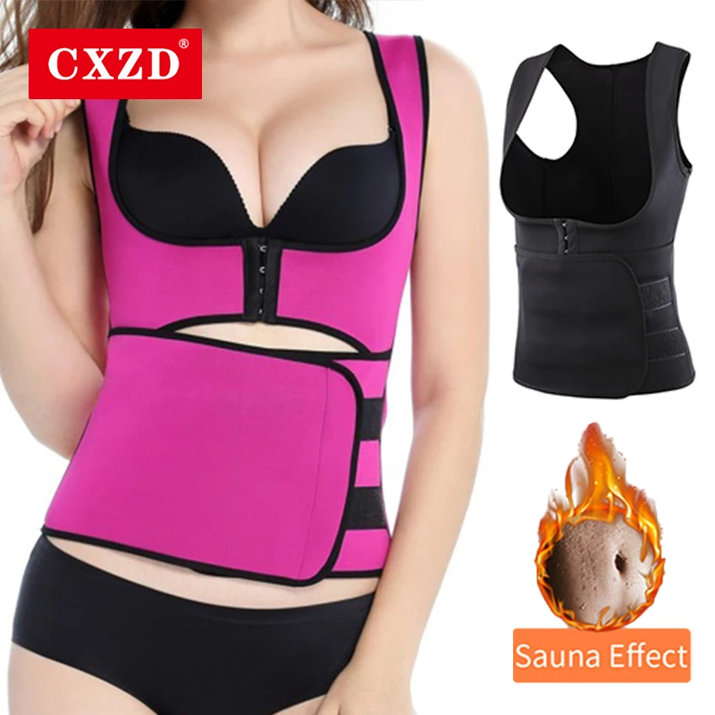 

CXZD 2021 New Shapewear Slimming Body Shaper Waist Trainer Sweat Vest Sauna Fat Burner Workout Tank Tops for Weight Loss Tummy