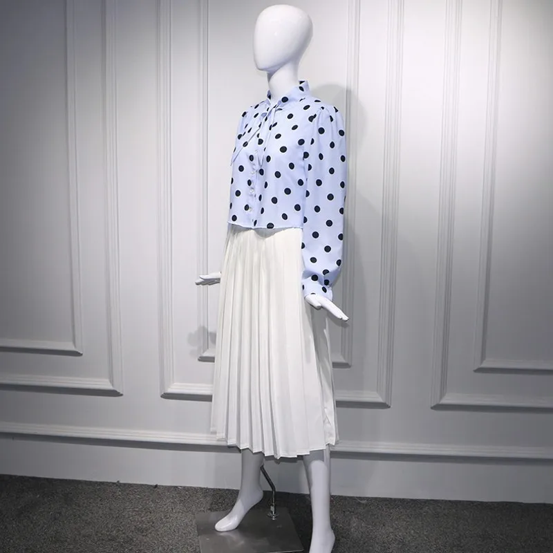 Sweet Style Womens Two Piece Sets 2020 Drawstring Polka Dot Long Sleeve Single Breasted Shirts Elastic Waist White Pleated Skirt
Sweet Style Womens Two Piece Sets 2020 Drawstring Polka Dot Long Sleeve Single Breasted Shirts Elastic Waist White Pleated Skirt