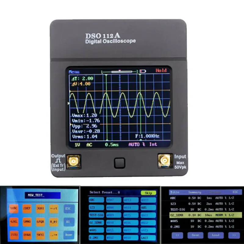 DSO112A Digital Oscilloscope Portable Handheld TFT Multimeter Tester 2MHz 5Msps 2.7 * 3.1 * 0.7in Durable Power Tools Parts
DSO112A Digital Oscilloscope Portable Handheld TFT Multimeter Tester 2MHz 5Msps 2.7 * 3.1 * 0.7in Durable Power Tools Parts