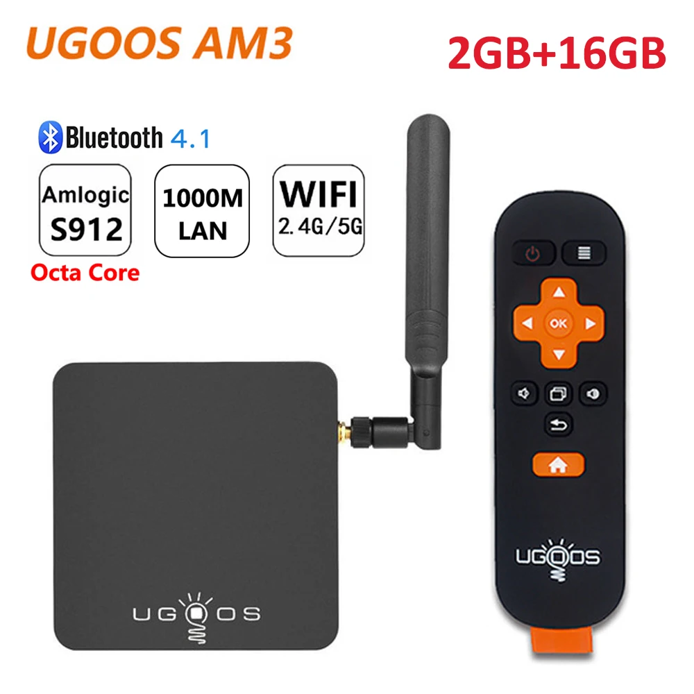 

UGOOS AM3 Android TV Box Android7.1 Amlogic S912 Octa Core 2GB RAM 16GB ROM Bluetooth 2.4G/5G WiFi 1000M LAN 4K HD Media Player