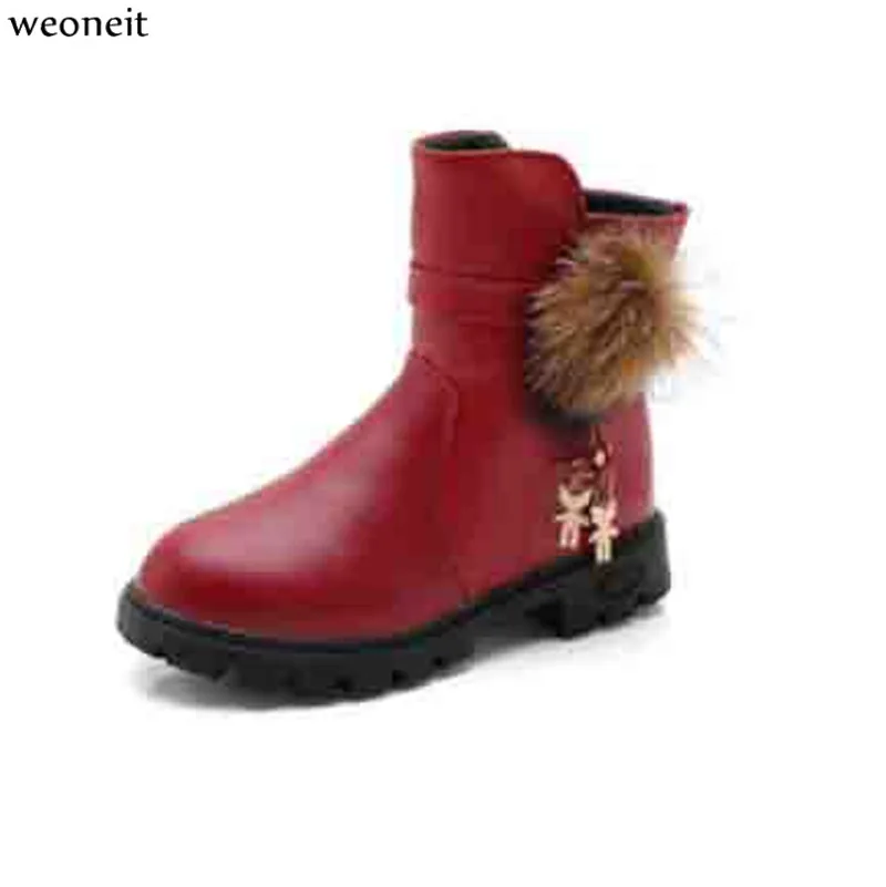 Фото Weoneit/Детские кожаные ботинки осенне-зимние для девочек модные с мехом детей | Мать
