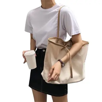 Canvas women bag casual simple large-capacity contrast color shoulder bag shopping bag trip bags for women 2020 designer new 
Canvas women bag casual simple large-capacity contrast color shoulder bag shopping bag trip bags for women 2020 designer new