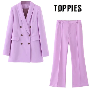 2019 Autumn Lady Office Formal Two Piece Set Women Suit Set Double Breated Purple Blazer High Waist Slim Flare Pants 
2019 Autumn Lady Office Formal Two Piece Set Women Suit Set Double Breated Purple Blazer High Waist Slim Flare Pants