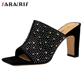 SARAIRIS New INS Hot Female Fashion Crystal Summer Mules 2020 Party Ol Sexy Flock Slippers Women Thick High Heels Shoes Woman
SARAIRIS New INS Hot Female Fashion Crystal Summer Mules 2020 Party Ol Sexy Flock Slippers Women Thick High Heels Shoes Woman