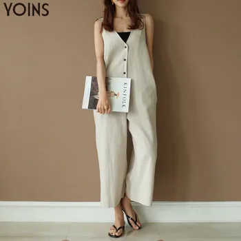 

YOINS Plus Size Women Jumpsuits Rompers Wide Leg Trousers Summer Button Down Dungaree Femme Casual Sleeveless Playsuit Overalls