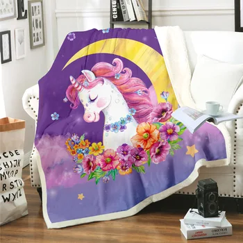 

Cartoon Flower Horse Unicorn Blanket Thick Lamb Wool Fleece Sherpa Blanket Soft Bed Couch Nap Throw Blanket Home Decor Blankets