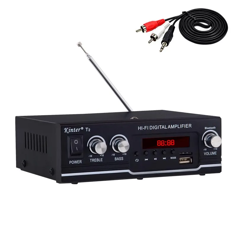 kinter T2 Hifi Car Amplifier Audio 2.0CH 20W stereo sound for bluetooth USB TF input FM radio supply power AC220V DC 12V black
kinter T2 Hifi Car Amplifier Audio 2.0CH 20W stereo sound for bluetooth USB TF input FM radio supply power AC220V DC 12V black