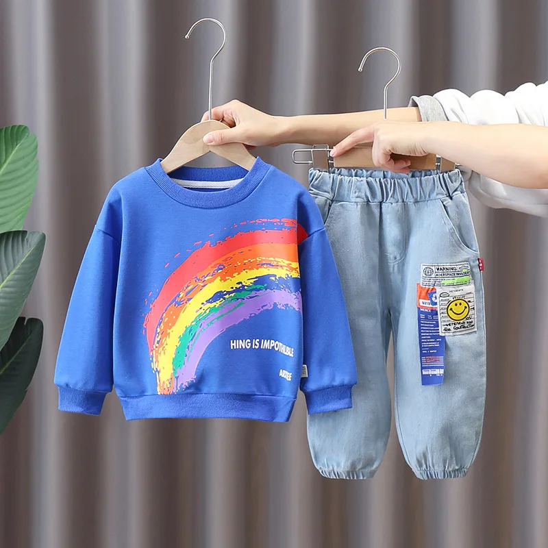 2021 New Spring Autumn Casual Boys Clothing Set Graffiti Rainbow Pattern Long Sleeve Shirt+Jeans 2 Pcs Suit For 1-5 Years Kids
2021 New Spring Autumn Casual Boys Clothing Set Graffiti Rainbow Pattern Long Sleeve Shirt+Jeans 2 Pcs Suit For 1-5 Years Kids