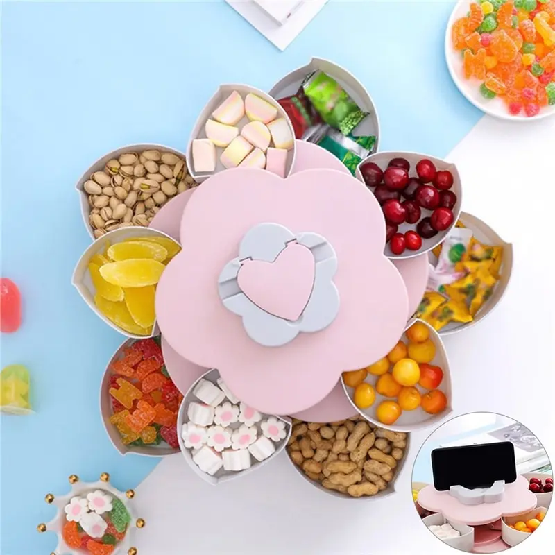 2-layer Rotating Petal Candy Box Snack Tray Case Nut Storage Box Rotation Dried Fruit Fruit Plate Wedding Home Organizer Storage
2-layer Rotating Petal Candy Box Snack Tray Case Nut Storage Box Rotation Dried Fruit Fruit Plate Wedding Home Organizer Storage