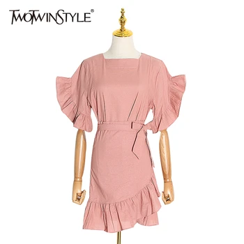 TWOTWINSTYLE Sexy Irregular Dress Women O Neck Flare Long Sleeve High Waist Lace Up Ruched Ruffle Dresses Female Clothing
TWOTWINSTYLE Sexy Irregular Dress Women O Neck Flare Long Sleeve High Waist Lace Up Ruched Ruffle Dresses Female Clothing