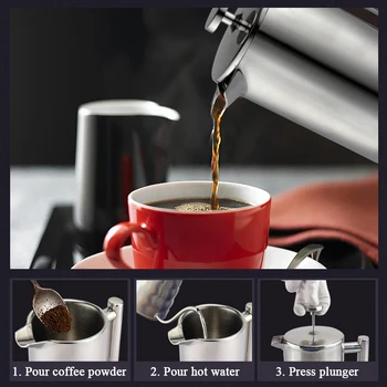 350/800/1000ml Stainless Steel Double Layer French Presses Coffee Tea Pot with Filter Baskets Large Capacity Maker Manual Cafes
350/800/1000ml Stainless Steel Double Layer French Presses Coffee Tea Pot with Filter Baskets Large Capacity Maker Manual Cafes